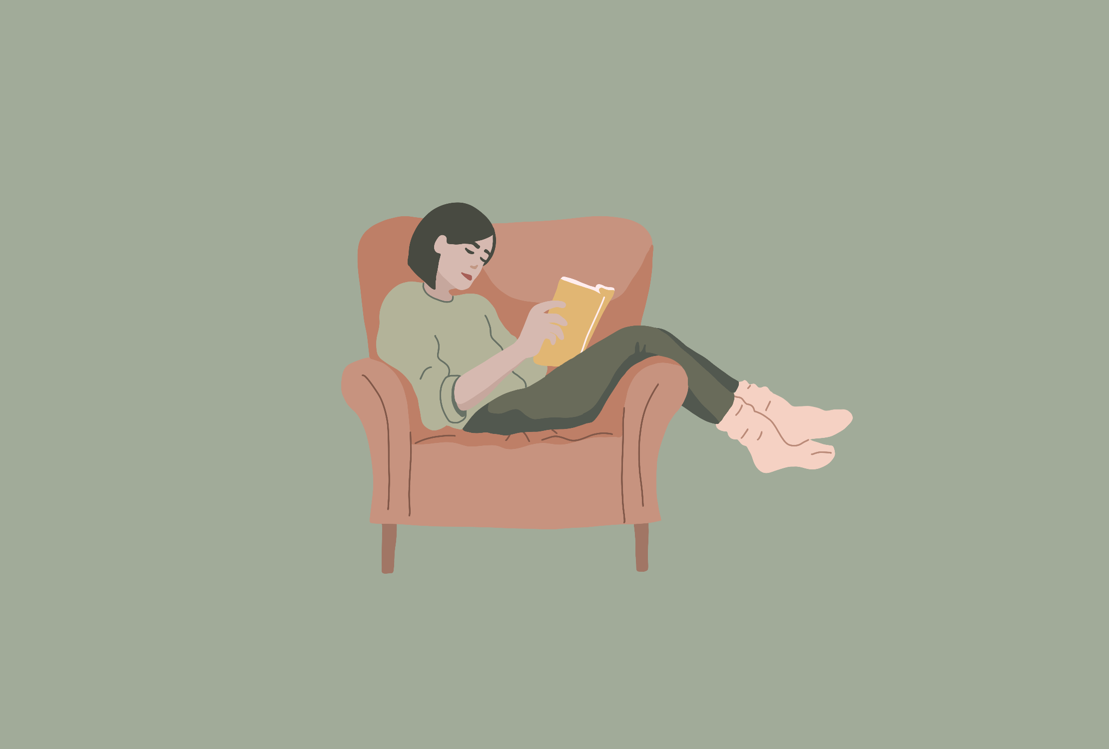 Illustration of a person reading in an armchair