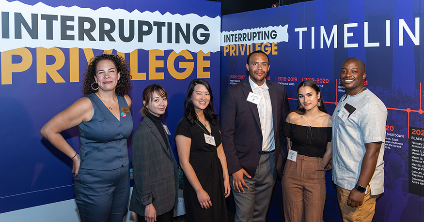 Ralina Joseph, Shannon Advincula, Julie Feng, Josh Griffin, Mercy Bertero, and Joel Allen at an Interrupting Privilege reception at the Northwest African American Museum