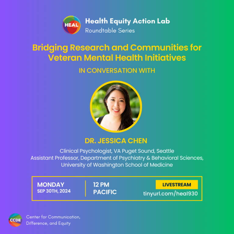 HEAL Roundtable Series graphic: Bridging Research and Communities for Veteran Mental Health Initiatives, in conversation with Dr. Jessica Chen